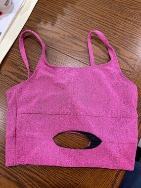 Girls Bright Pink Cropped Tank Top with Front Keyhole